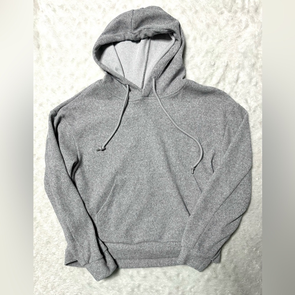YELETE Ribbed Gray Hooded Sweatshirt